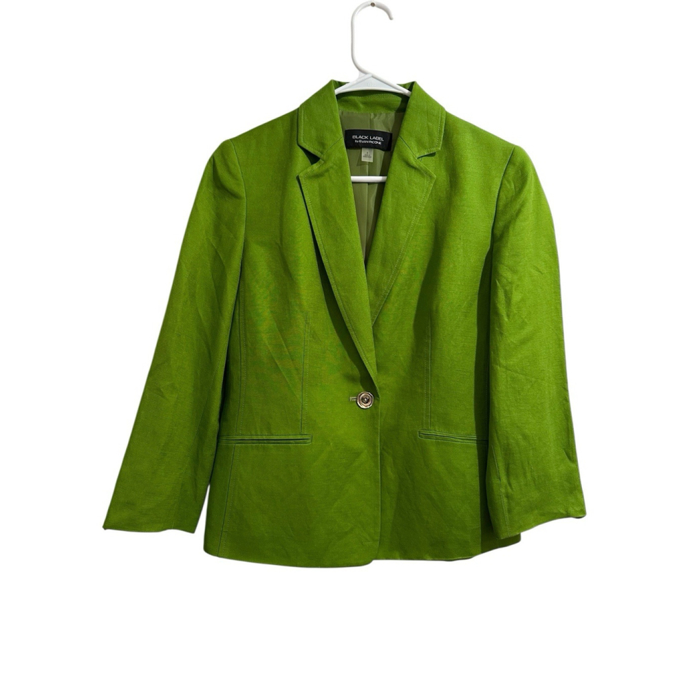 Black Label Evan Picone Blazer Linen Blend Jacket Womens Size 8 Green Lined